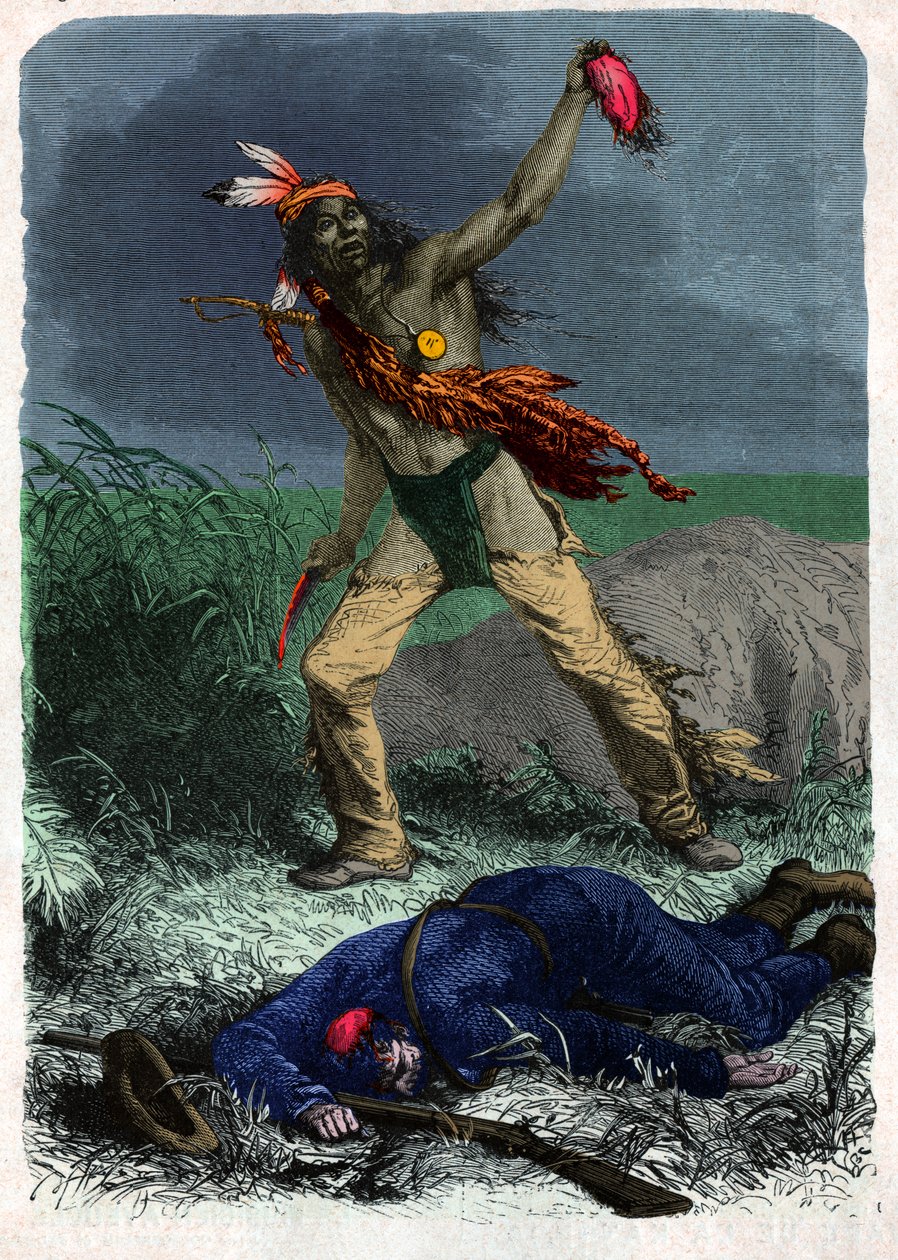 Hintli bir askerin kafa derisini yüzer. (illüstrasyon, yaklaşık 1900) by Unknown artist