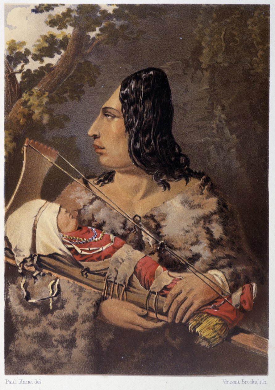 Hintli kadın ve bebeği - Paul Kane, Longmans & Roberts, Londra, “Kuzey Amerika Kızılderilileri Arasında Bir Sanatçının Gezintisi”nde by Unknown artist