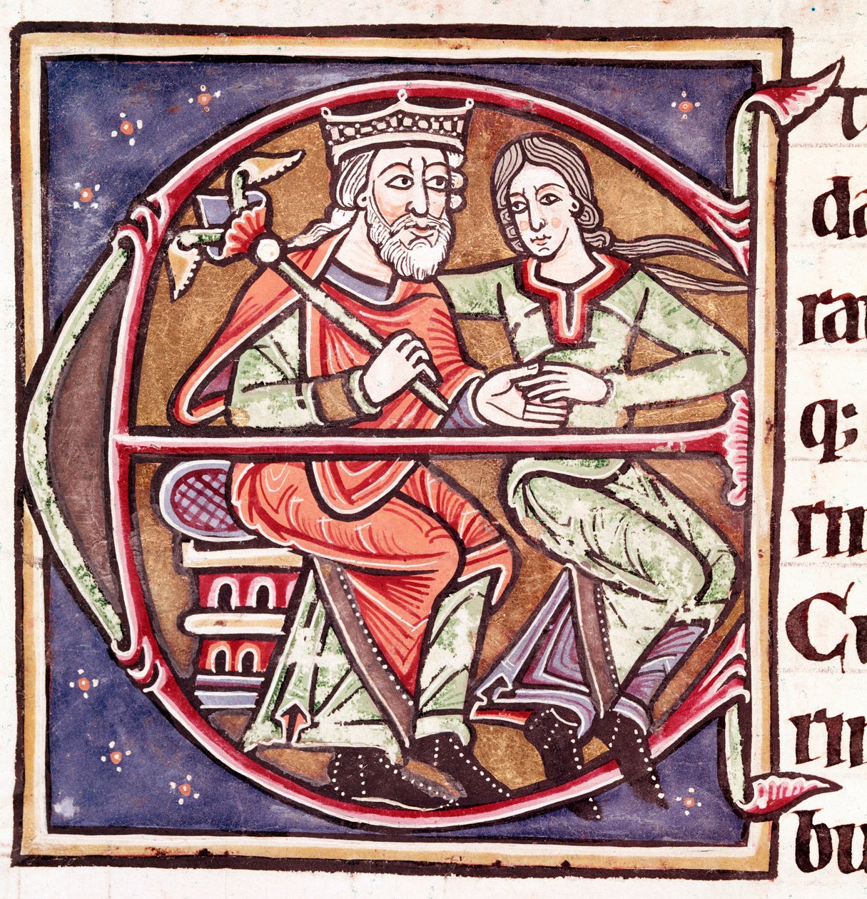 David ve Bathsheba ile ilk E harfi (minyatür by Unknown artist