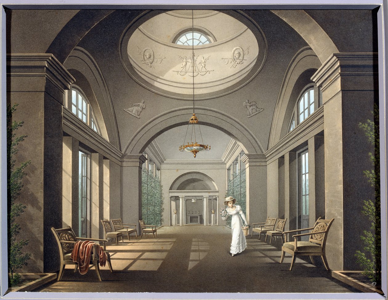 Pavlovsk sarayındaki kuşhanenin içi. Anonim resim. Suluboya ve mürekkep, 19. yüzyıl ortası. Klasisizm. Devlet Açık Hava Müzesi Pavlovsk Sarayı, Saint Petersburg. by Unknown artist