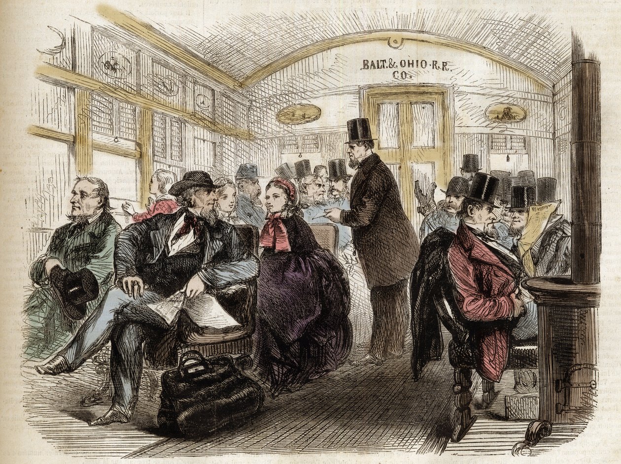 Baltimore & Ohio Demiryolu, ABD - 1861 - 1860 yılında bir Amerikan vagonunun içi by Unknown artist