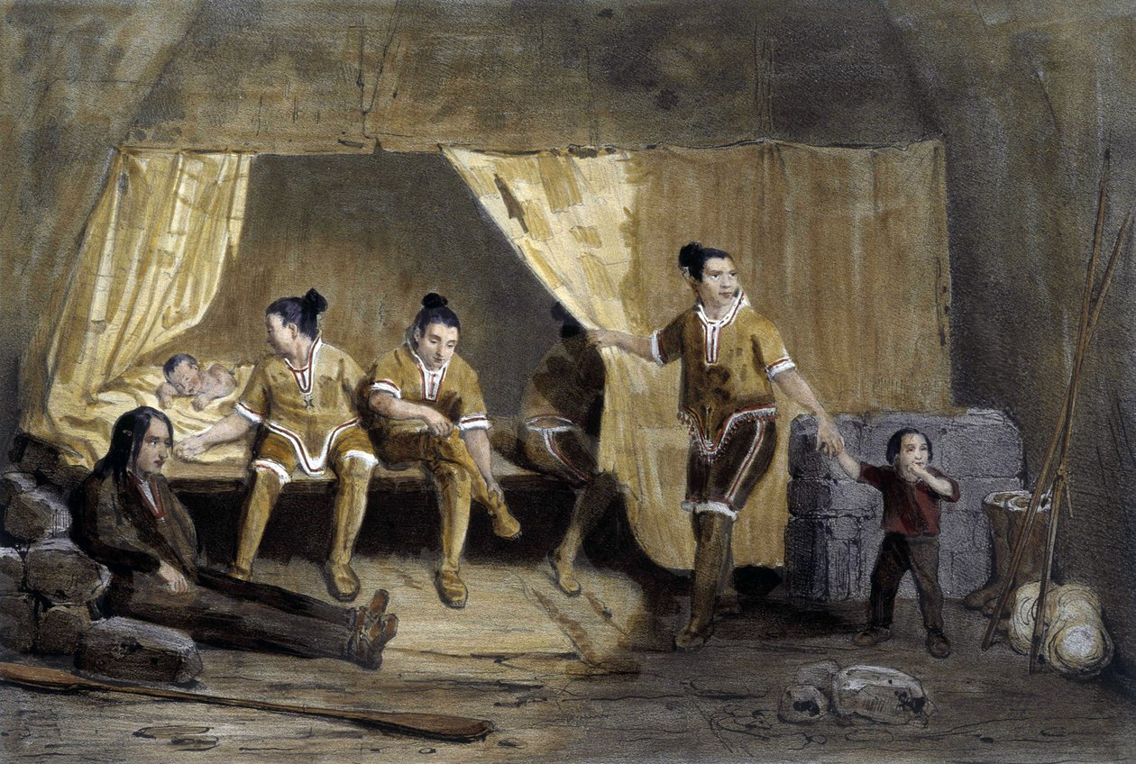 Bir Eskimo kutusunun içi, Frederikshaab, Grönland - litografi by Unknown artist