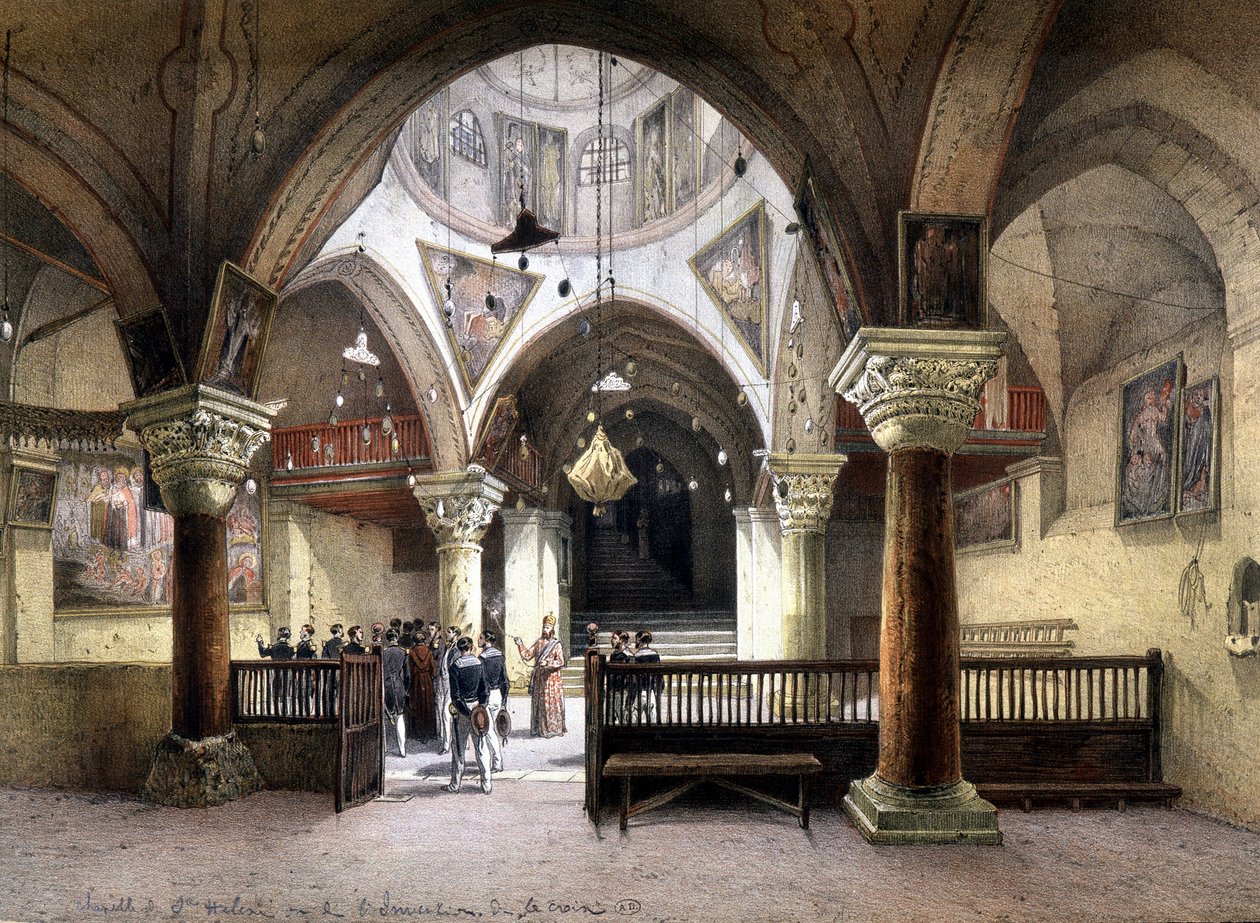 St. Helena, Kudüs şapelinin iç kısmı. 19. yüzyıl gravürü. by Unknown artist