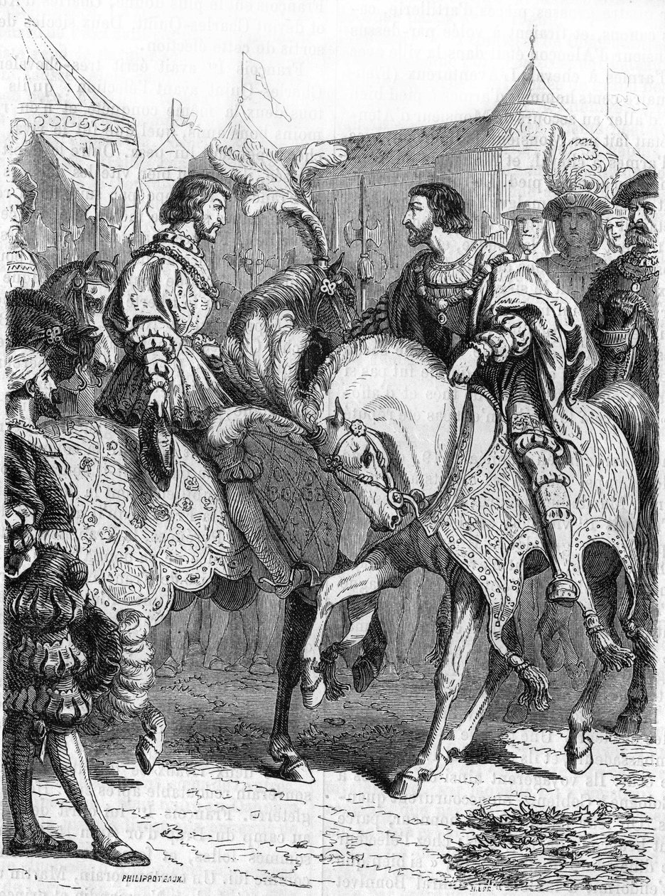 Francois 1 ve Henry VIII ile röportaj. 19. yüzyılın gravürü. by Unknown artist