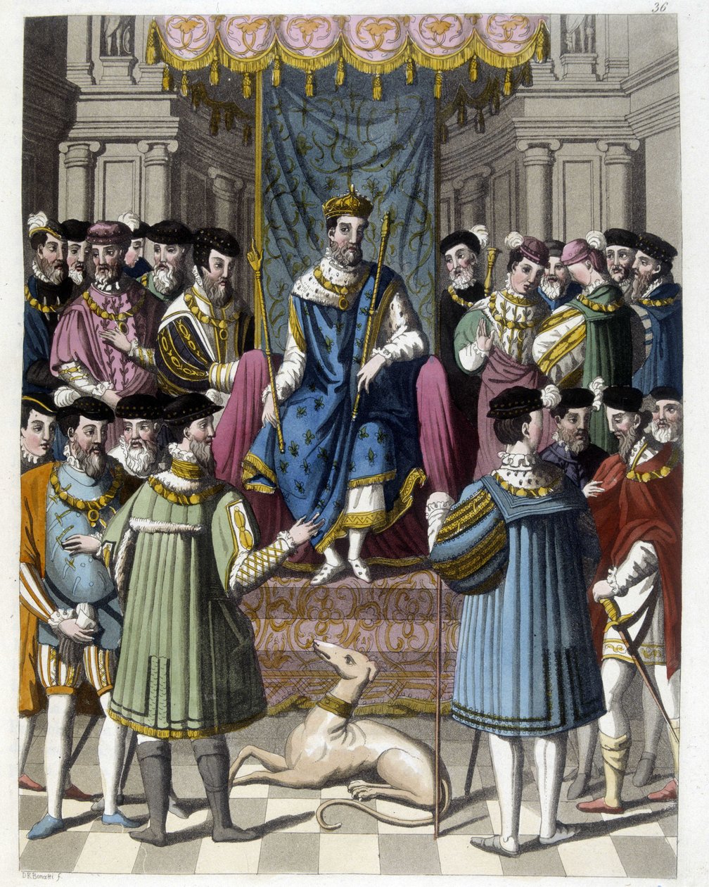 İngiltere Kralı 1. François (1494 - 1547) ve Henry VIII (1491 - 1547) ile röportaj. 19. yüzyılın gravürü. by Unknown artist