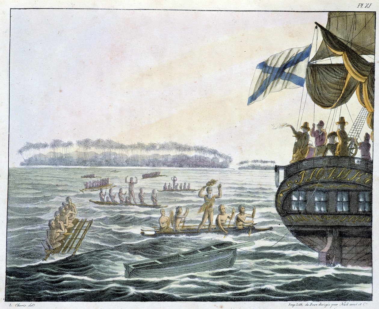 Penrhyn Adaları sakinleri ile röportaj “” Ekinoks Bölgelerinin Manzaraları ve Manzaraları, Dünya etrafında bir yolculukta toplandı””, sd. 19. yüzyılın başlarında by Unknown artist