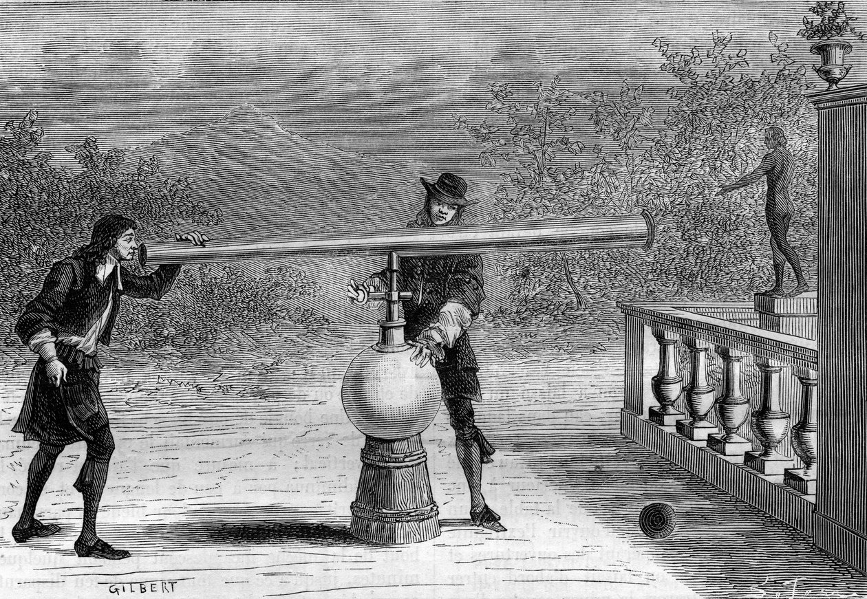 Buluş: Sarbacan veya havalı tabanca Otto von Guericke (Otto de Guericke) (1602-1686), Alman mucit. “” La Nature” da gravür by Unknown artist