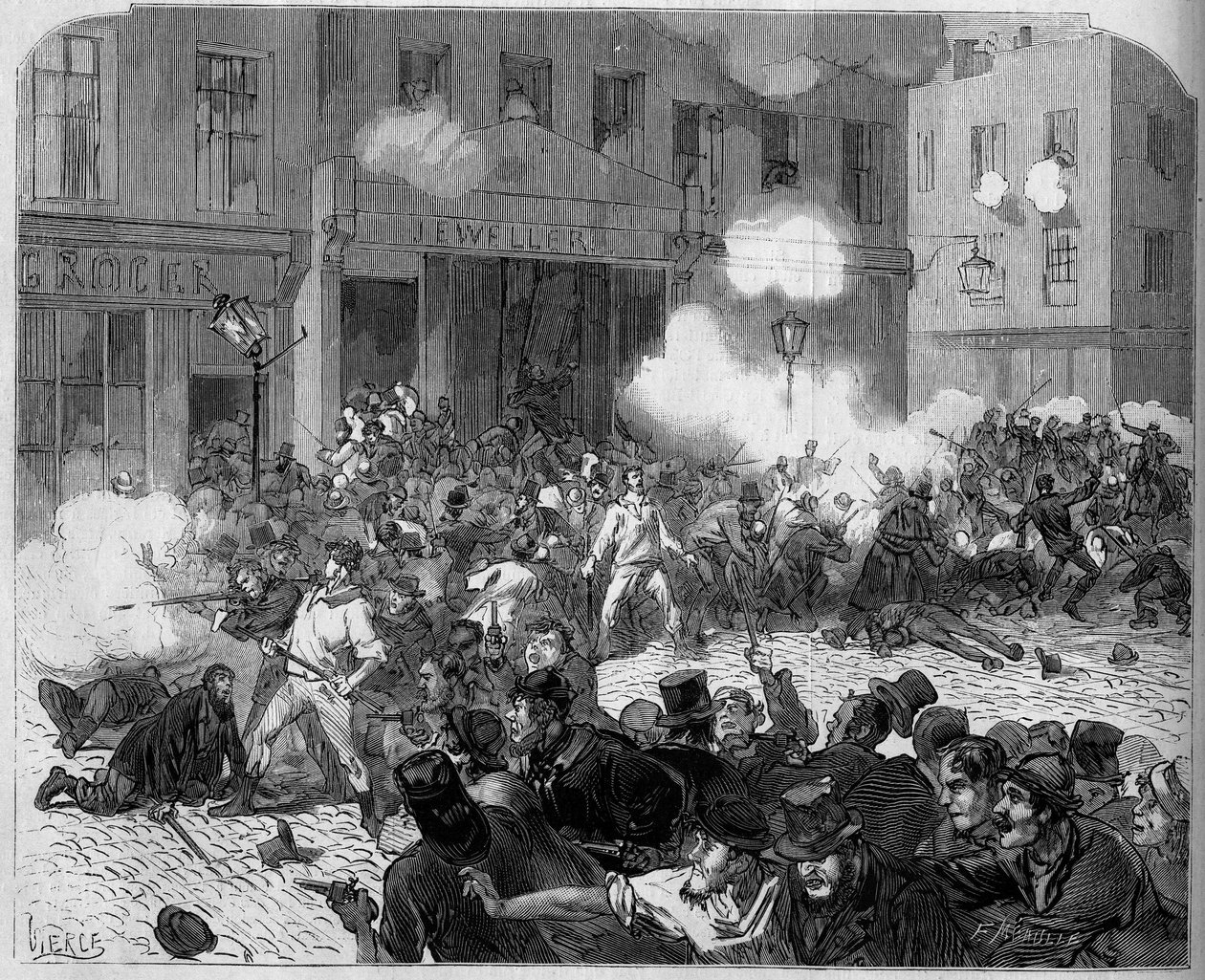 İrlanda 1872: Belfast sorunları, Orangistler ve Katolikler arasındaki mücadele. by Unknown artist