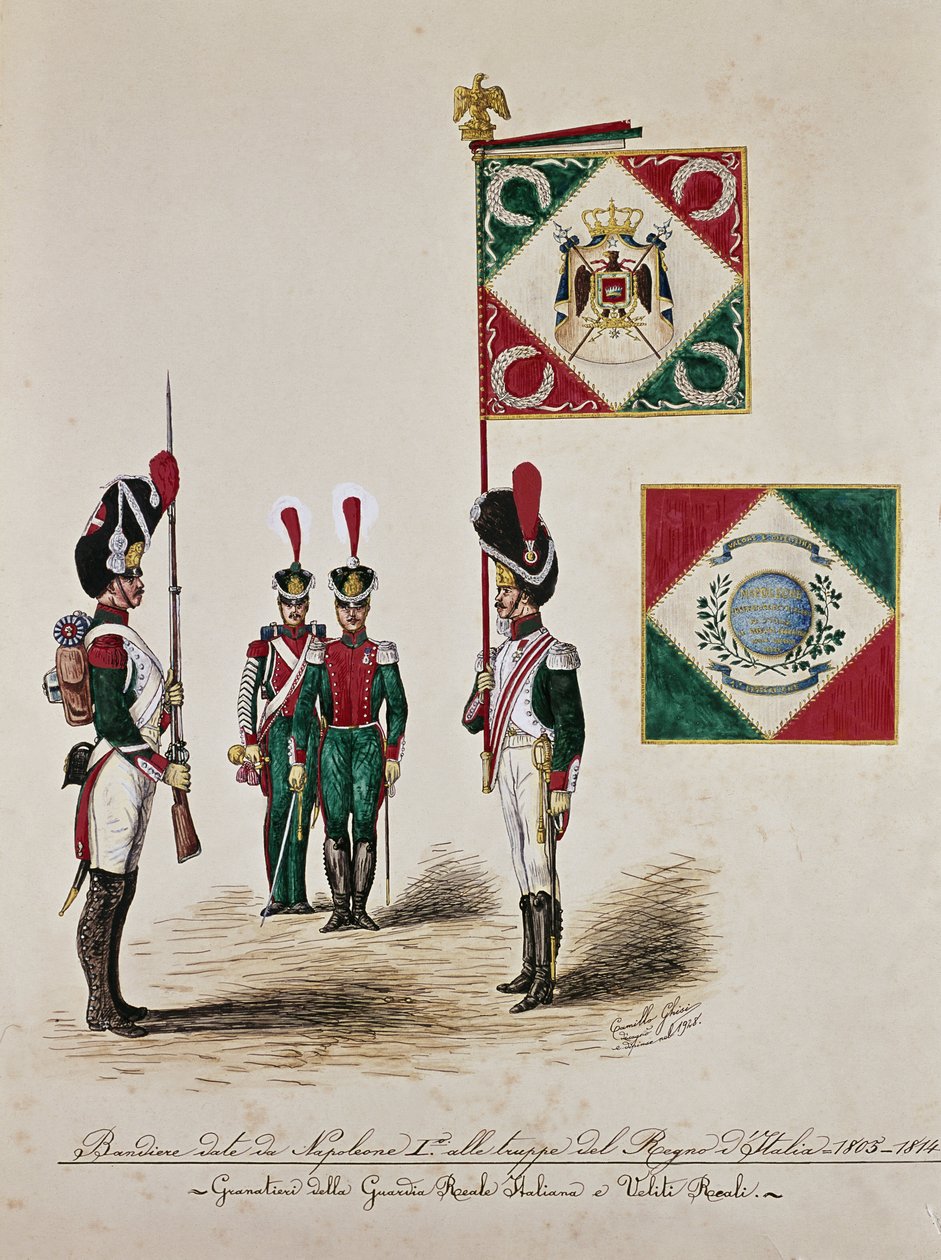 Napolyon I zamanlarında İtalyan ordusu bayrağı (gravür by Unknown artist