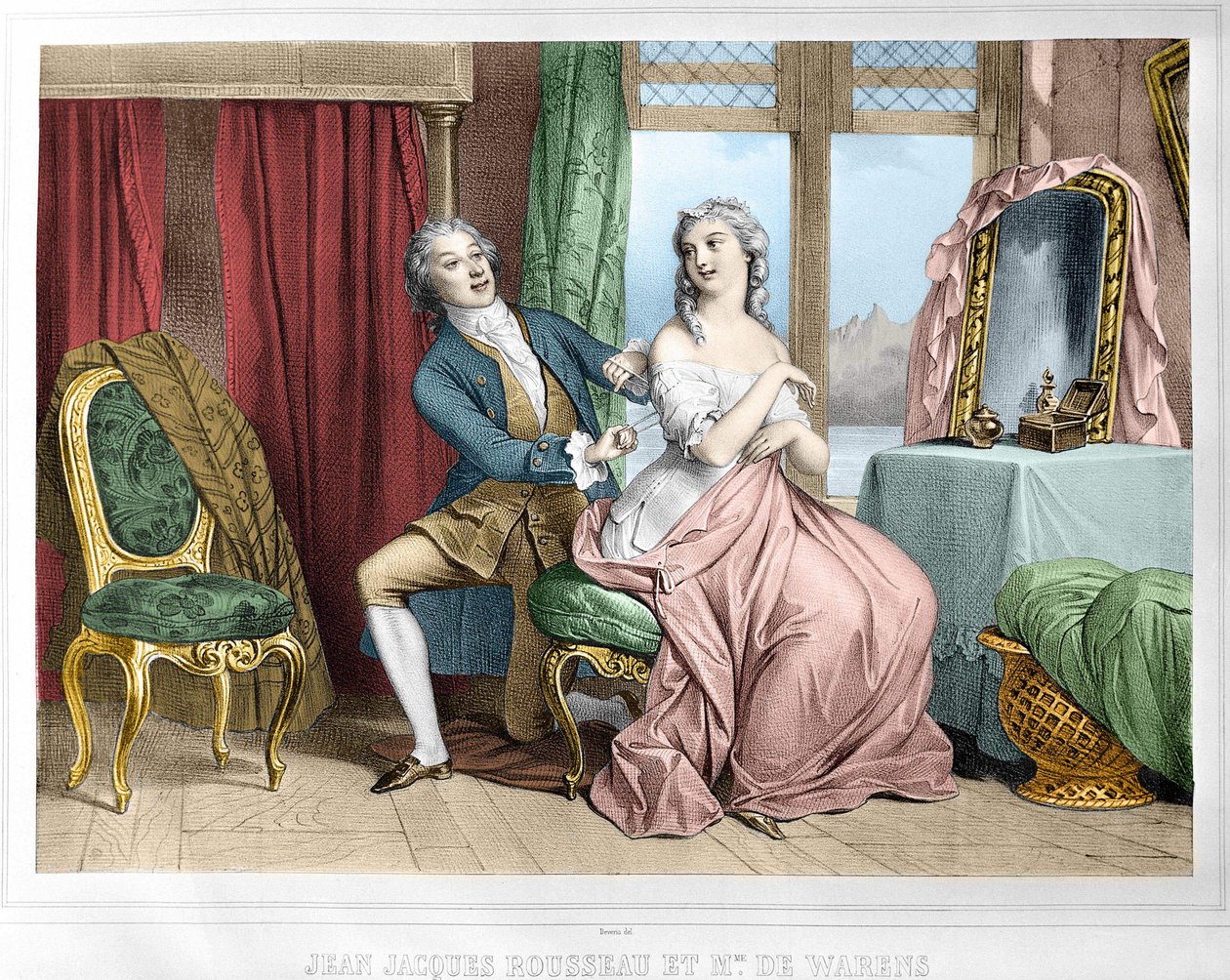 Jean Jacques Rousseau (1712 - 1778) ve Madame de Warens (1700 - 1762). by Unknown artist