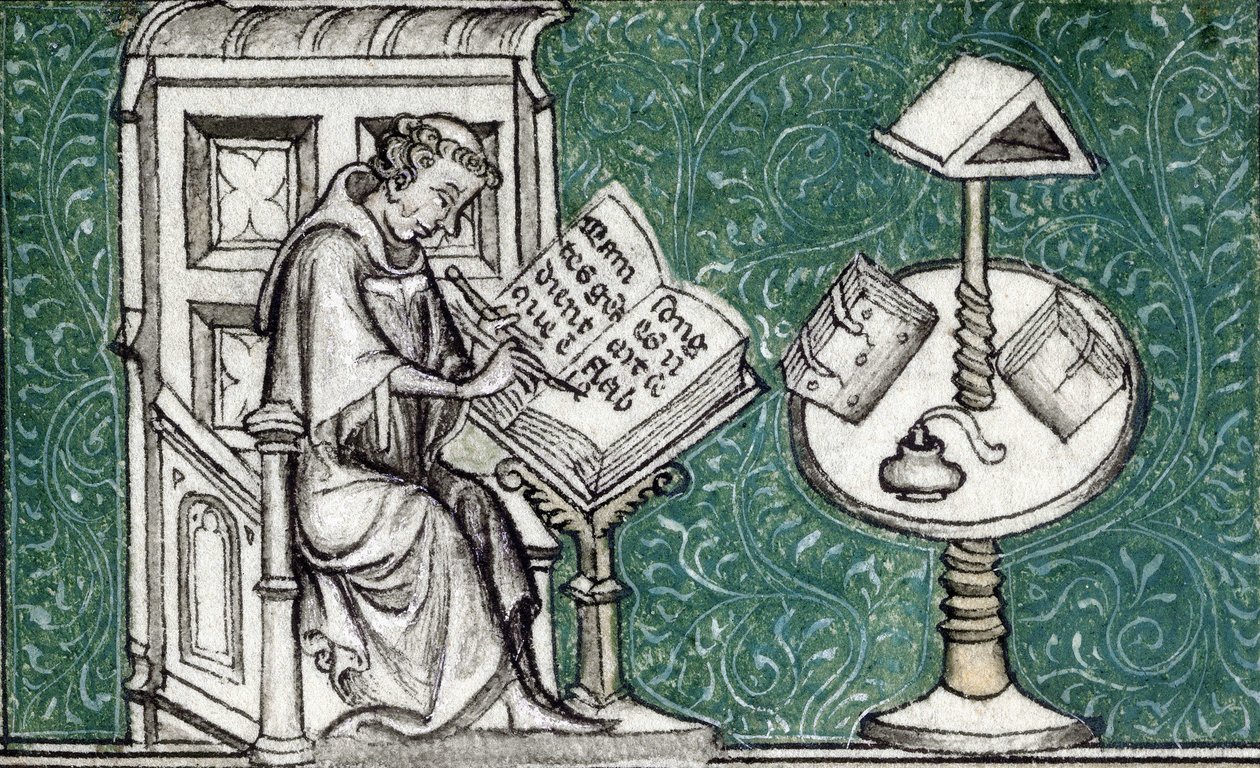 Jean de Meun, Romance of the Rose'u besteliyor, yaklaşık 1380 (minyatür) by Unknown artist