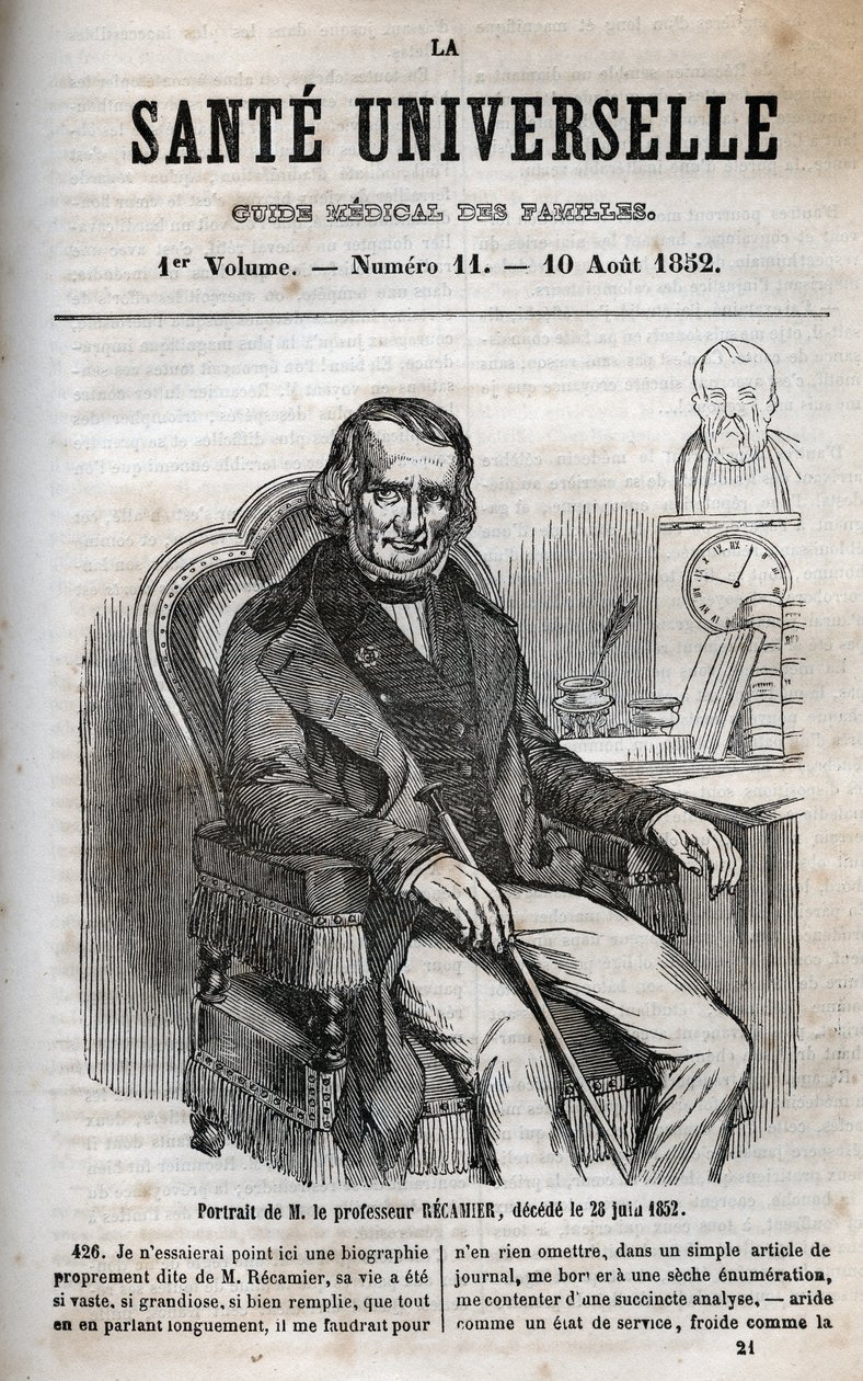 Joseph Claude Anthelme Recamier (1774-1852), Fransız cerrah - "La Sante Universelle - Guide Medical des Familles" 1852