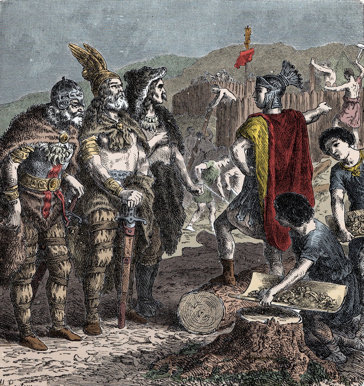 Julian ve Frank Şefleri - İmparator Julian ve Franco Şefleri Arasında Buluşma - (Flavius Claudius Julianus (331-363), Apostate Julian, aynı zamanda Julian the Philosopher veya Julian II veya Julian the Emperor olarak da bilinir) - 19. yüzyılın sonundan kal by Unknown artist