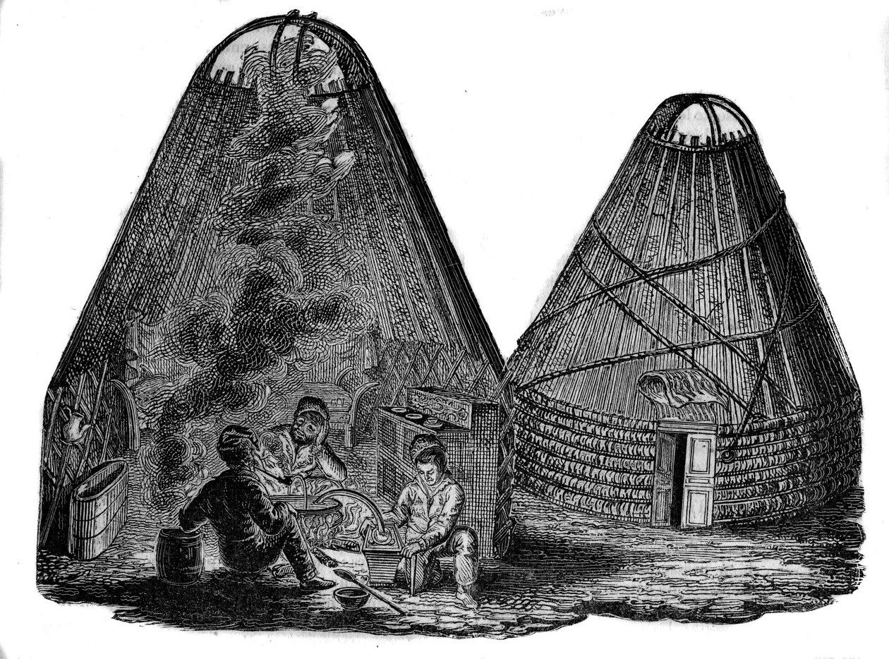 Kalmuklar (Batı Moğolları) çadırlarının önünde. by Unknown artist