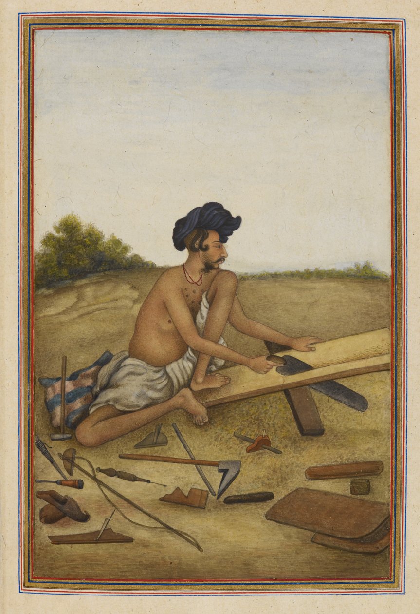 Khati veya Tarkhan, Panjab'ın marangoz kastı. Tahta kesen adam. by Unknown artist