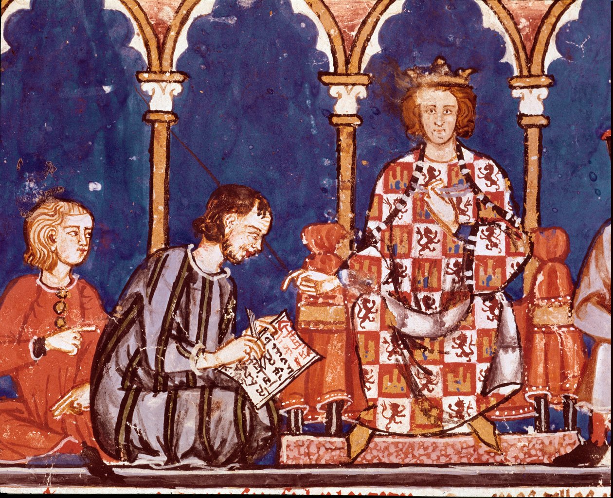 Bilge bir adam olan Kral Alfonso X, bir yazıcıya yardım eder. Bilge Alfonso X