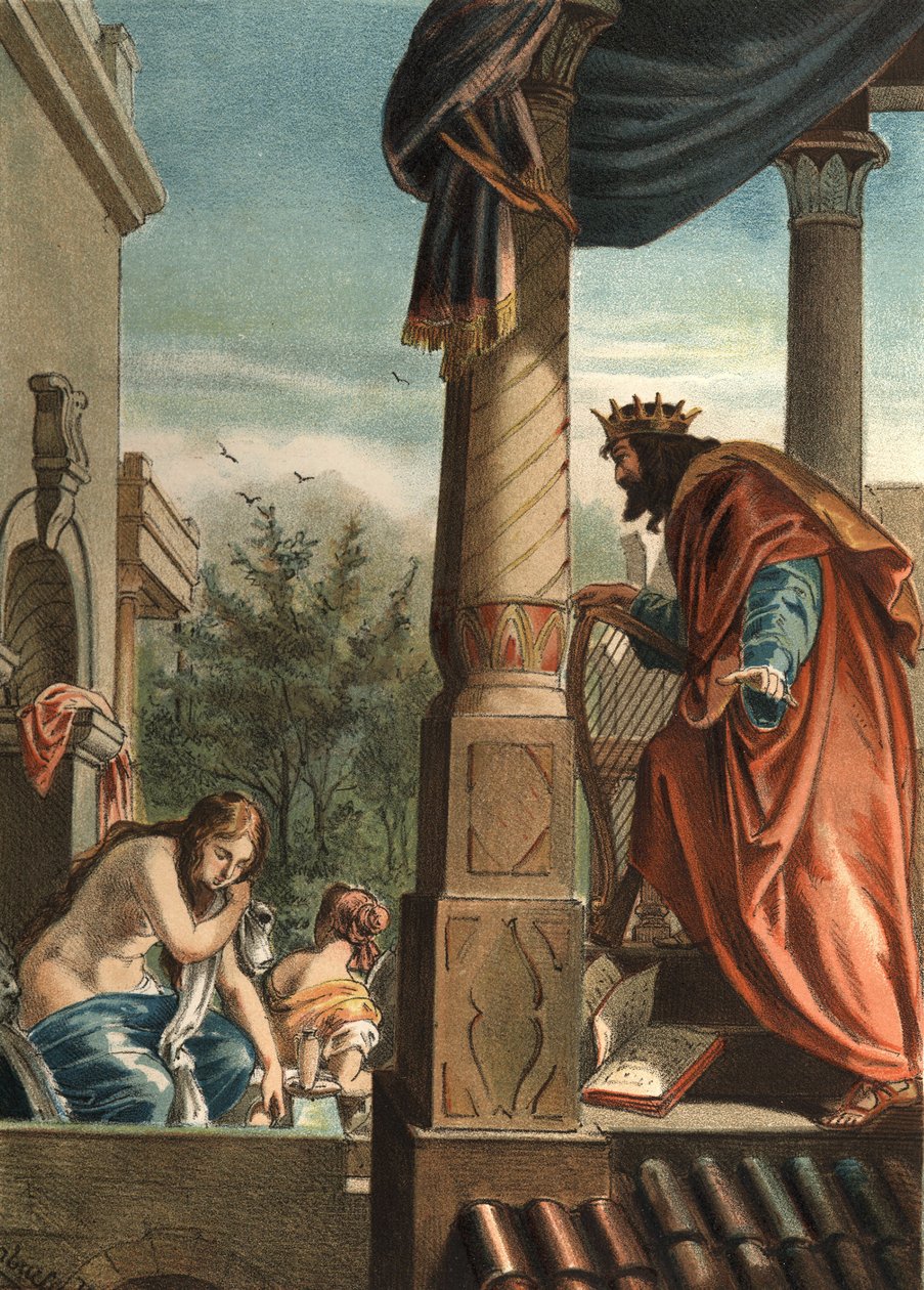 Kral David ve Bethsabee, banyoda, Juan Justo Huguet tarafından “El Culto de la Hermosura”da, Molinas Hermanos editörleri by Unknown artist