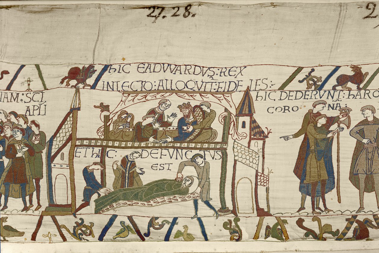 Kral Edward the Confessor, Ölüm döşeğinde, Bayeux Goblen (keten üzerine yün işleme) by Unknown artist