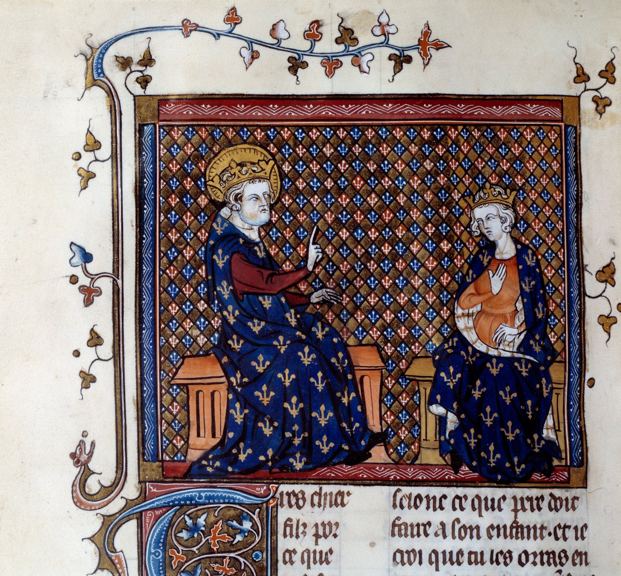 Kral Louis IX (1214-1270), oğluna kralın efendisini, geleceğin Philip III Minyatürünü 14. yüzyıldan kalma bir el yazmasından öğretir. Chantilly, Conde Müzesi by Unknown artist