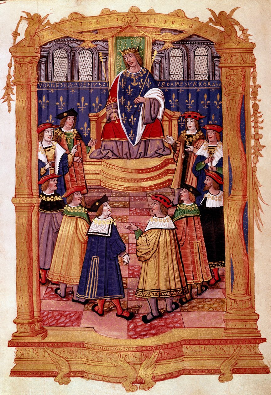 Kral Louis XI (1423-1483) ve “” Saint Michael Düzeninin Tüzükleri” el yazmasından Saint Michael Minyatür Nişanı Şövalyeleri 15. yüzyıl Milan, Biblioteca Trivulziana by Unknown artist