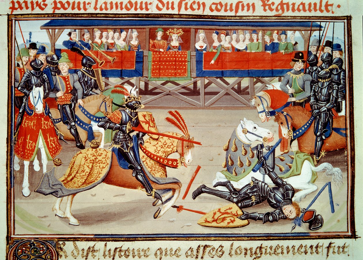 Bir turnuva sırasında daha fazla kralın Kral Richier desarconnnant guichart. (Minyatür, v.1462-1470) by Unknown artist