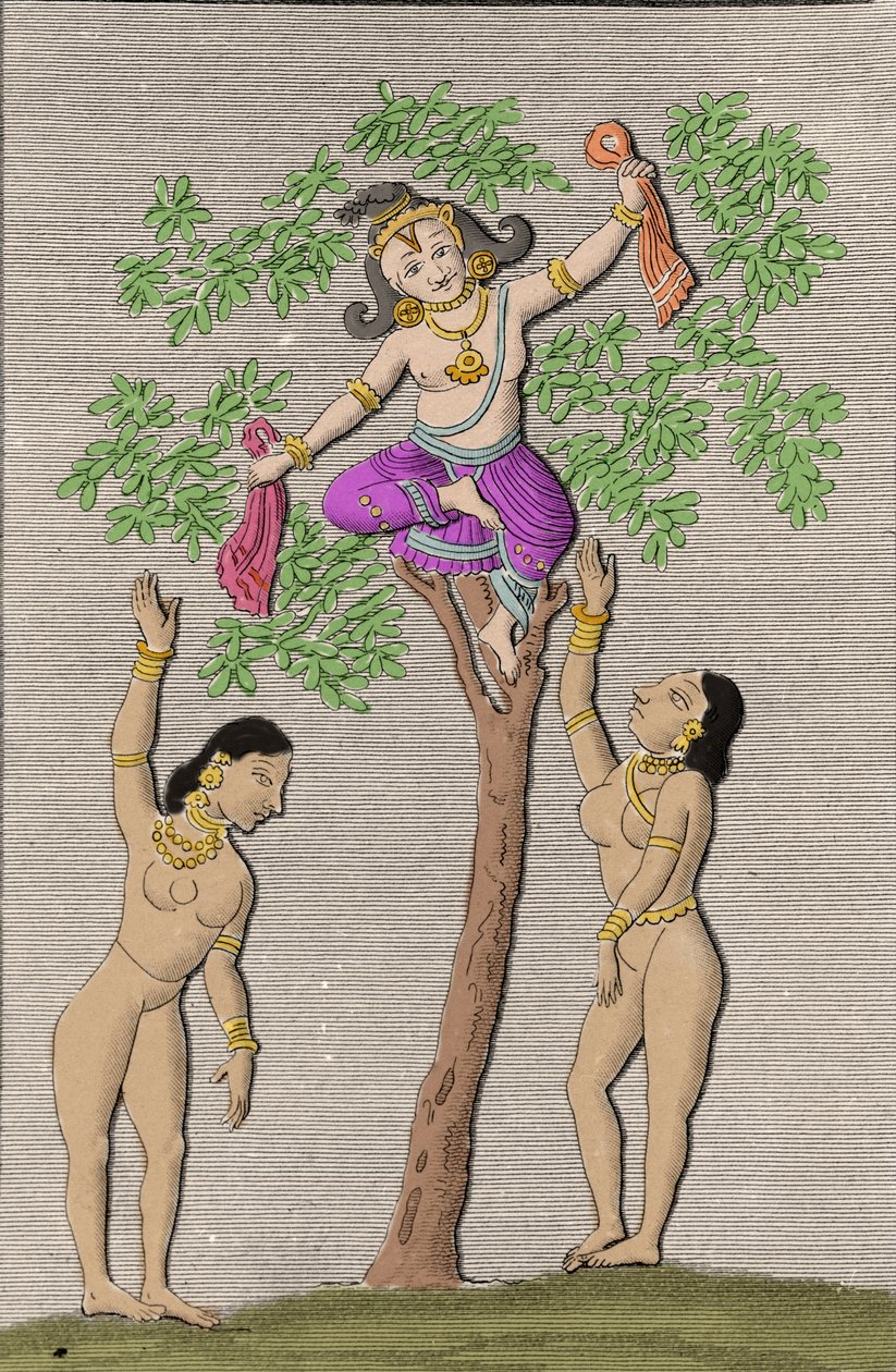 Krishna iki gopi ile uçuyor. L.M. Langles, Paris 1821 tarafından "Hindustan