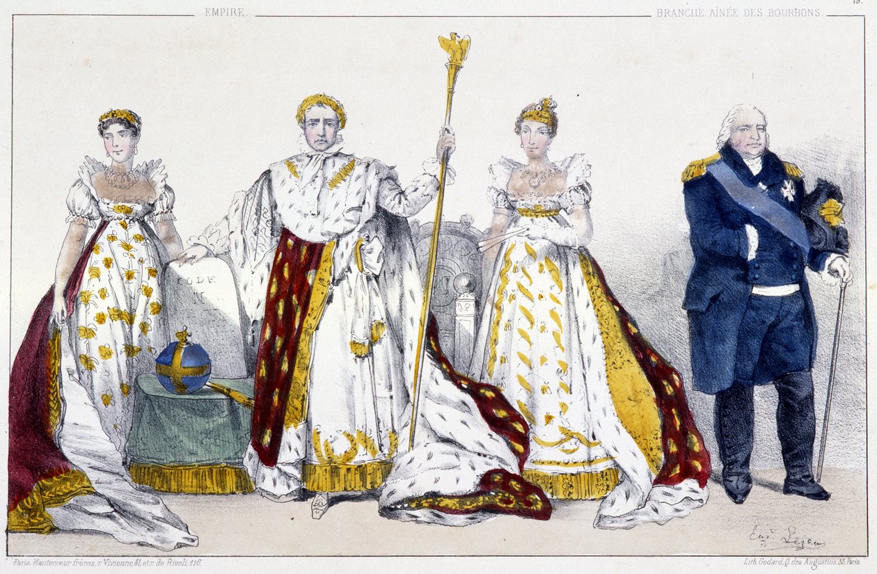 İmparatorluk ve Bourbonlar: Josephine de Beauharnais (1763-1814) ve Napoleon I Bonaparte (1769-1821), Marie Josephine de Savoie (1753-1810) ve Louis XVIII dit Le Desire (1755-1824) - Kings ve Baskılarda Fransa Kraliçeleri, Paris, ed. İsviçre by Unknown artist
