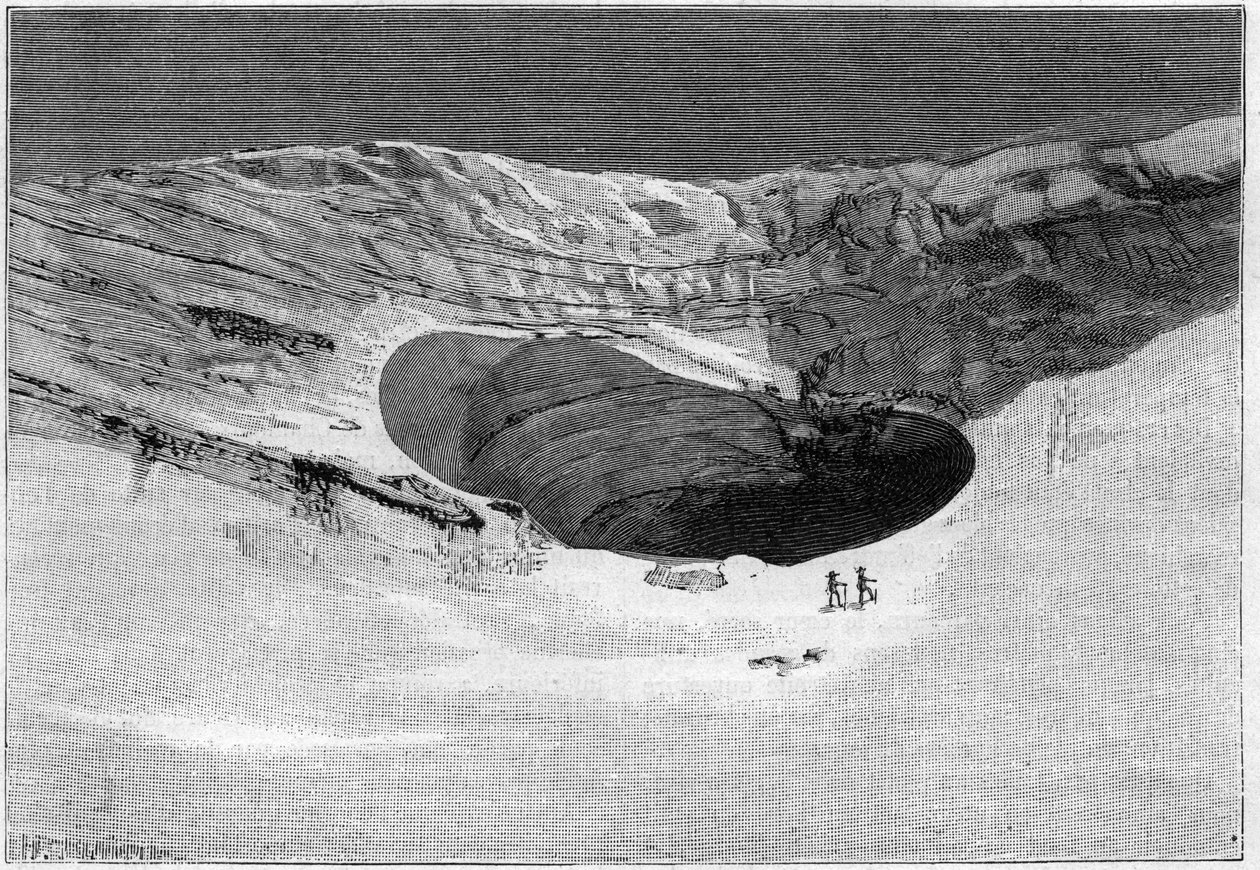 La Catastrophe de Saint-Gervais (Saint Gervais) veya Tete Rousse buzulunun felaketi (Haute-Savoie bölümü) (12-13 Temmuz 1892) - Glacier de Tette-Rousse - iç mağara ve buzulun yırtılma duvarı, Gravür “ "Doğa" - 20 Ağustos by Unknown artist