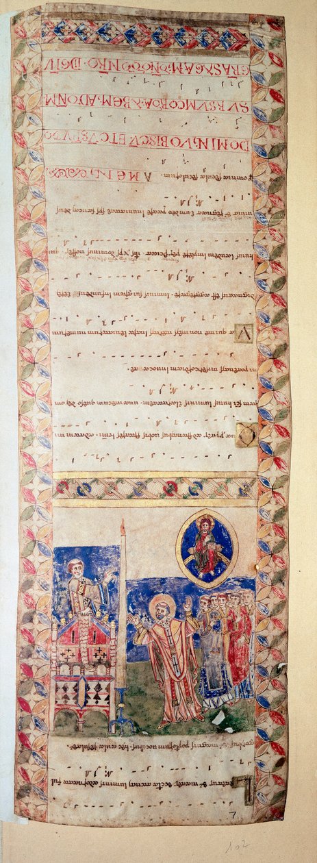 La benediction de la fontaine (Ms.724/2-Carta2) 12. yüzyıldan ışıklandırılmış el yazması. Roma, Biblioteca Casanatense by Unknown artist