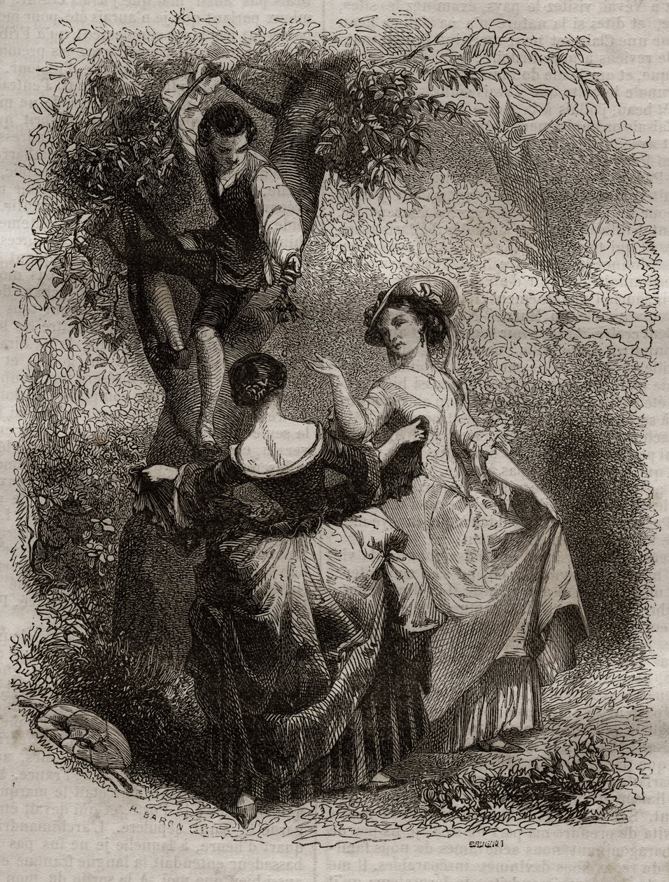 Kiraz toplama - itiraflar için illüstrasyon” Jean-Jacques (Jean Jacques) Rousseau (1712-1778) - 1849 gravürü by Unknown artist