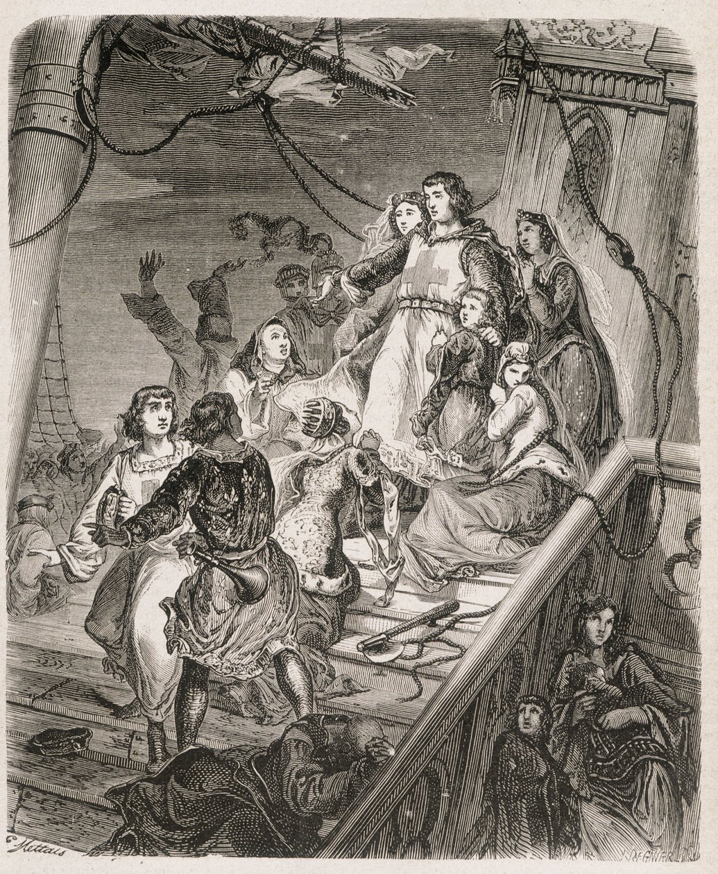 La galère de Saint Louis - Maurice Lachatre 1857 tarafından "" Papaların, Kralların, Kraliçelerin, İmparatorların, Yüzyıllar Boyunca "Tarihi"nde by Unknown artist