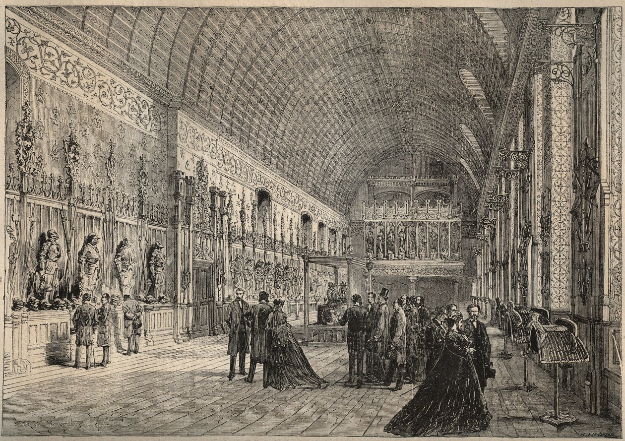 Pierrefonds kalesinin silah odası - 1880 tarihli Viollet-Leduc (Viollet Leduc) gravürüyle restitüsyon by Unknown artist