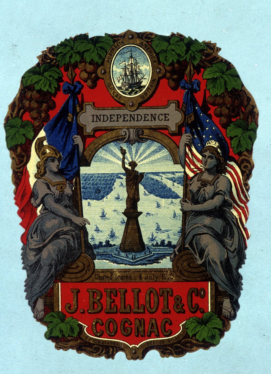 Etiket “” Bağımsızlık - J. Bellot & C¡. Konyak”” (Özgürlük Heykeli). Kromolitografi, n.d.. by Unknown artist