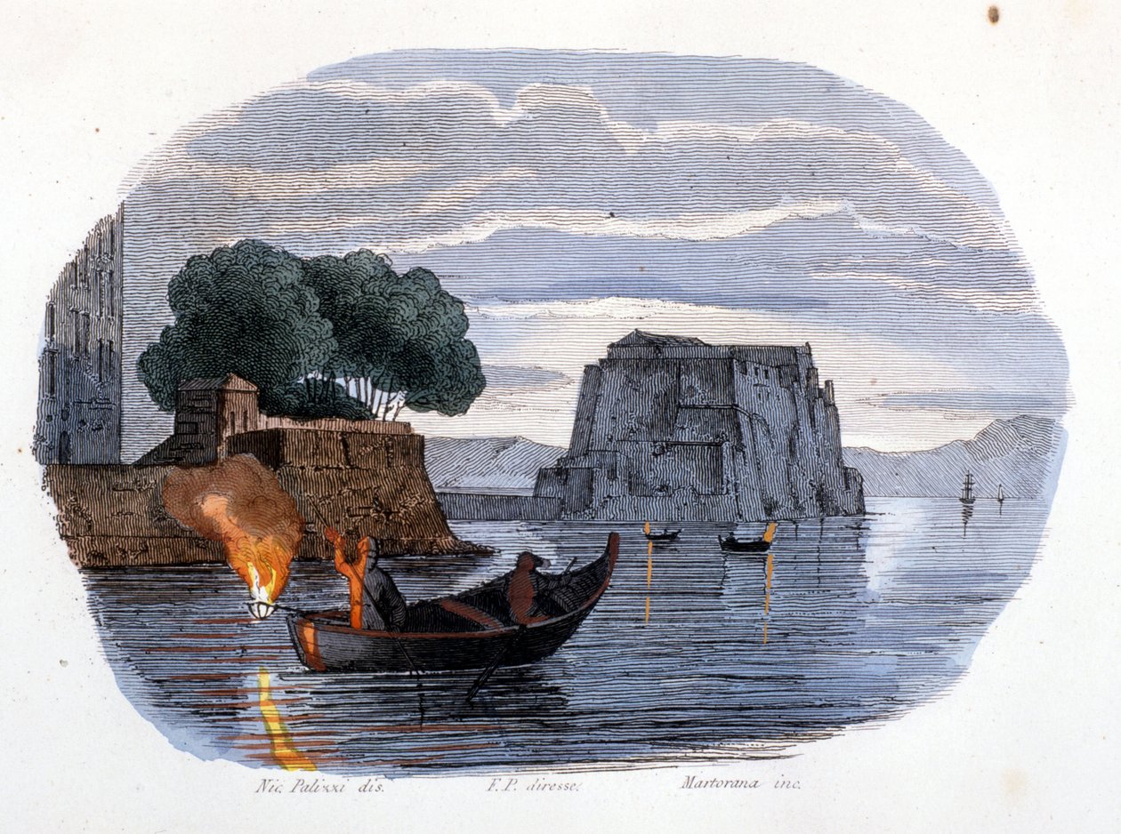 Lamparo balıkçılığı, Napoli Körfezi'nde balıkları çekmek için kullanılan bir lamba. by Unknown artist