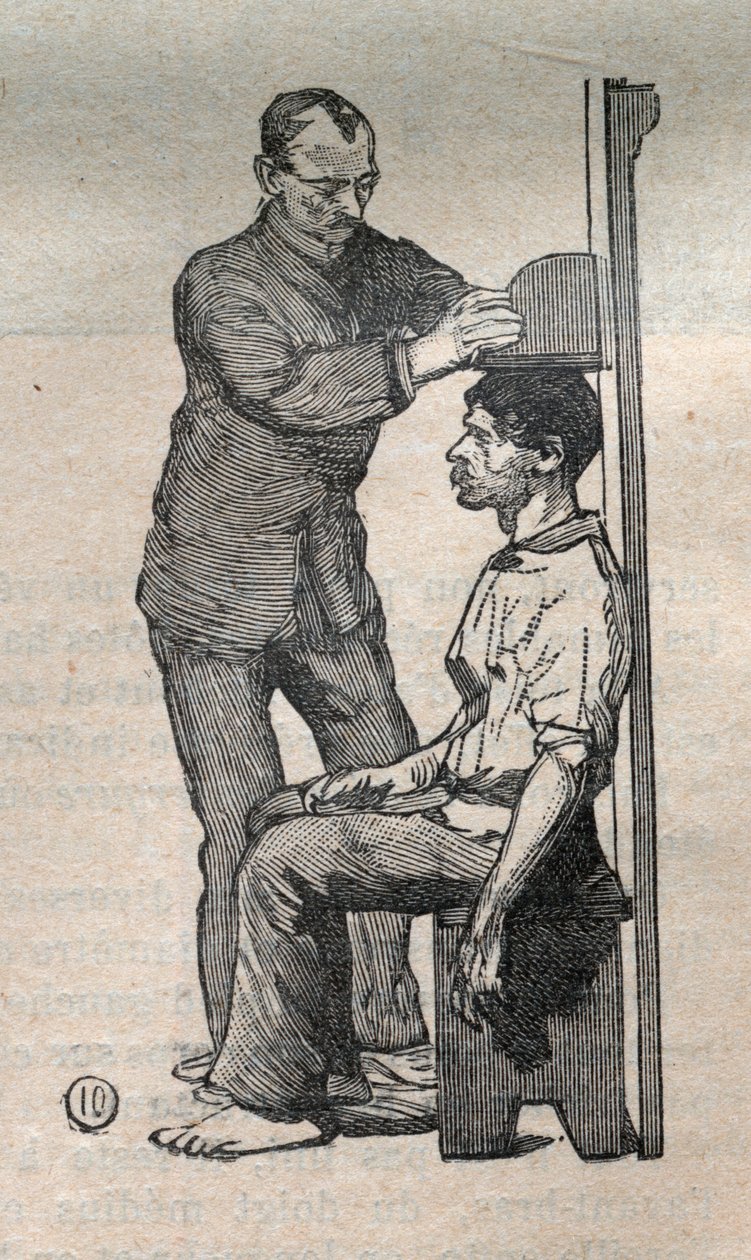 Adli antropometri veya bertillonnage, Alphonse Bertillon (1853-1914) yöntemi: büstün ölçümü - “La Science francaise” de Gravür by Unknown artist