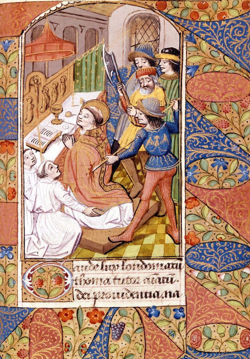 İngiliz başrahip ve politikacı Saint Thomas Becket (1118 - 1170) suikastı. 14. yüzyıldan minyatür. Victoria & Albert Kütüphanesi, Londra. by Unknown artist