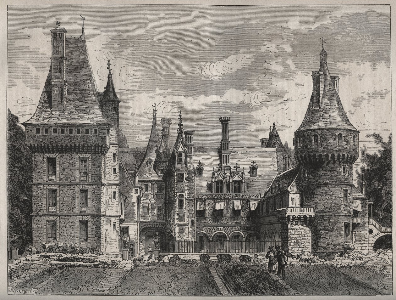 Le chateau de Maintenon, Eure et Loir (Eure et Loir), Merkez, Fransa 19. yüzyılın gravürü by Unknown artist
