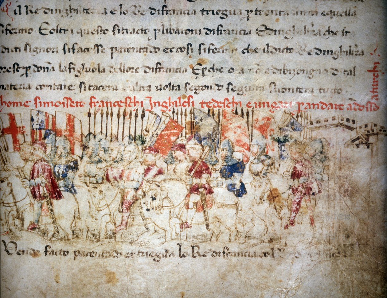 Fransızlar, İngilizler, Almanlar ve Macarlar 1391'de Türklere karşı - “” Croniche del Sercambi”de, 1400 dolaylarında. Ulusal Arşiv, Lucca. by Unknown artist