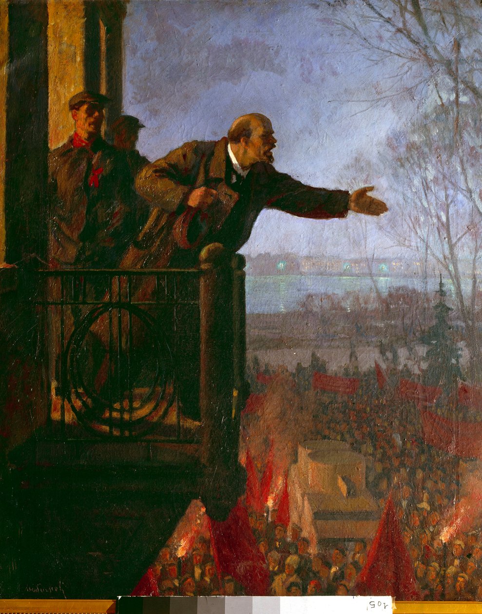 Lenin, Csechinskaia evinin balkonunda, gece, Nisan 1917 (tuval üzerine yağlıboya) by Unknown Artist