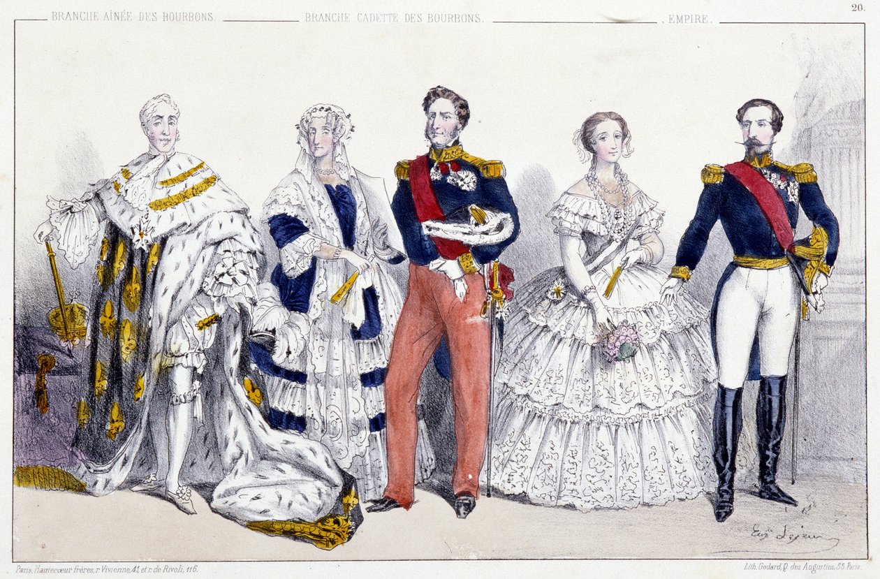Les Bourbons et l'Empire: Charles X (1757-1836), Marie Amelie de Bourbon Sicily (1782-1866) ve Louis Philippe I (1773-1850), Eugenie de Montijo (1826-1920) Napoleon III (1808-1873) - Plage, Fransa'nın Kralları ve Kraliçeleri'nden baskılarda alı by Unknown artist
