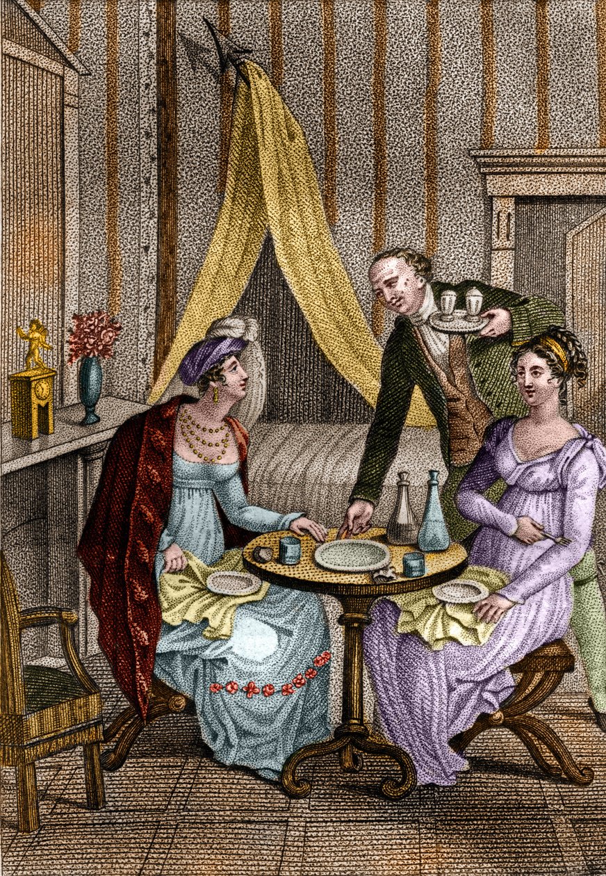 Küçük akşam yemeği. Olympe de Gouges (1748-1793), Fransız edebiyatçı ve devrimci Celine ile arkadaşlarından biri. Jean Nicolas Bouilly (1763-1842) tarafından "" Conseils a ma fille "" içinde. 1820. Özel koleksiyon. by Unknown artist