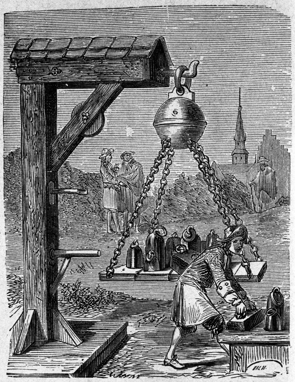 Askıya alınmış Magdeburg yarım kürelerinin yüklenmesi. Otto von Guericke
