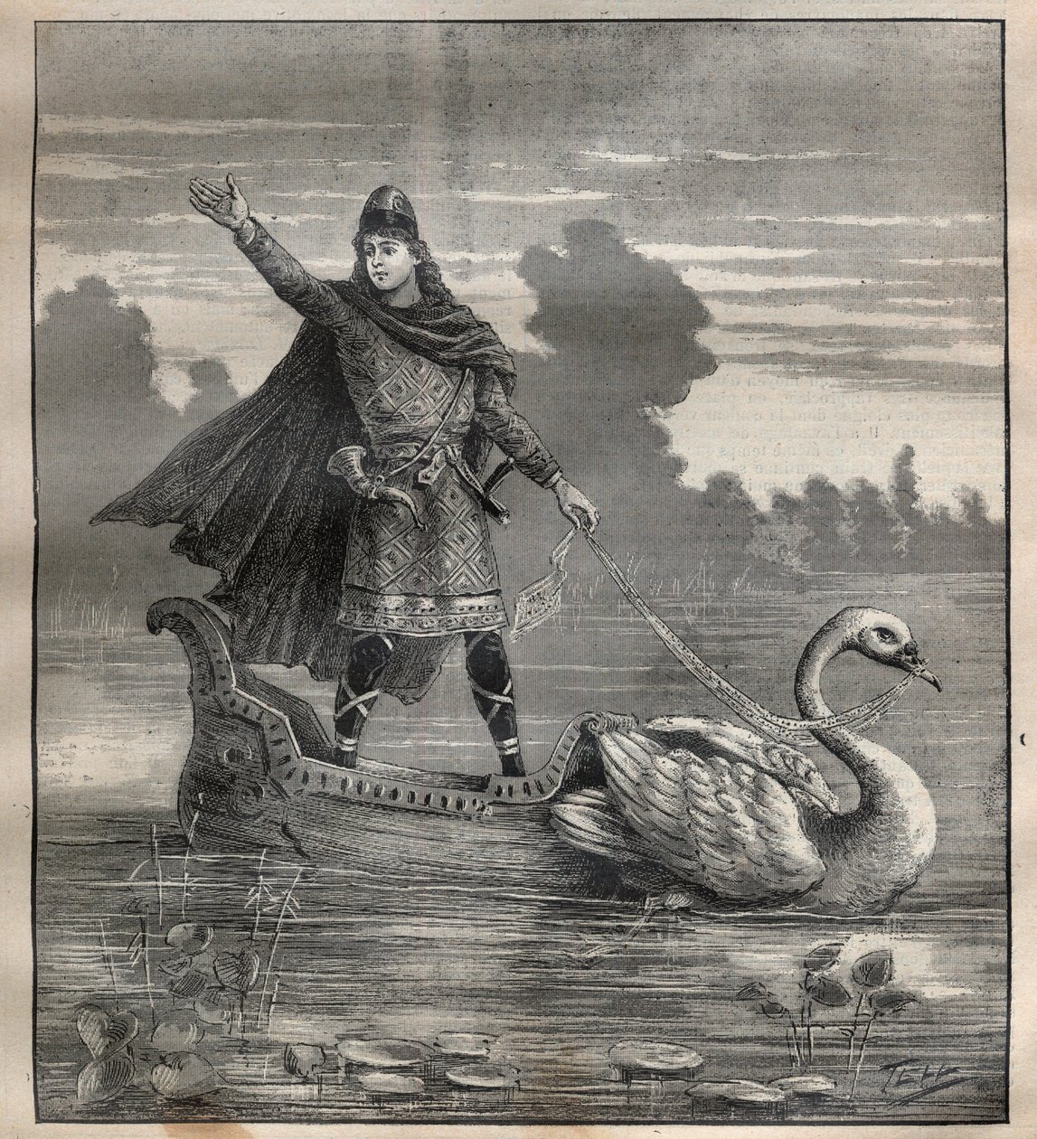 Lohengrin, bir kuğu tarafından çizilmiş bir nacelle, Richard Wagner