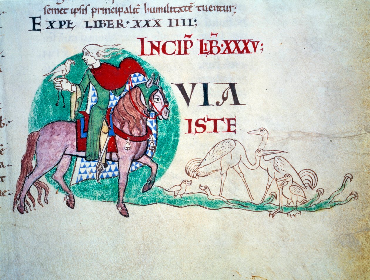 Lord şahin avına sahip. Orta Çağ Minyatür. Gregoire Pope I için Citeaux Manastırı'ndan "Moralia in Job" adlı el yazması by Unknown artist