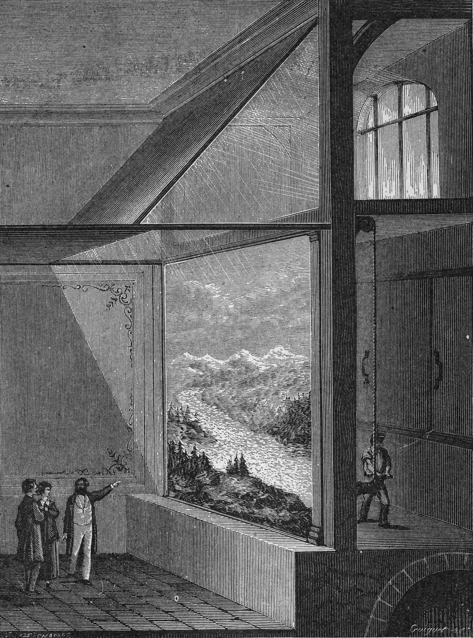 Louis Daguerre, diorama ve resmin değişim modunun bir gösterisini yaptı by Unknown artist