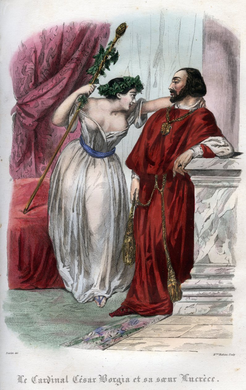 Lucrece Borgia (1480-1519), kardeşi Cesar Borgia ile birlikte. (Lucrezia ve Cesare Borgia). Maurice Lachatre
