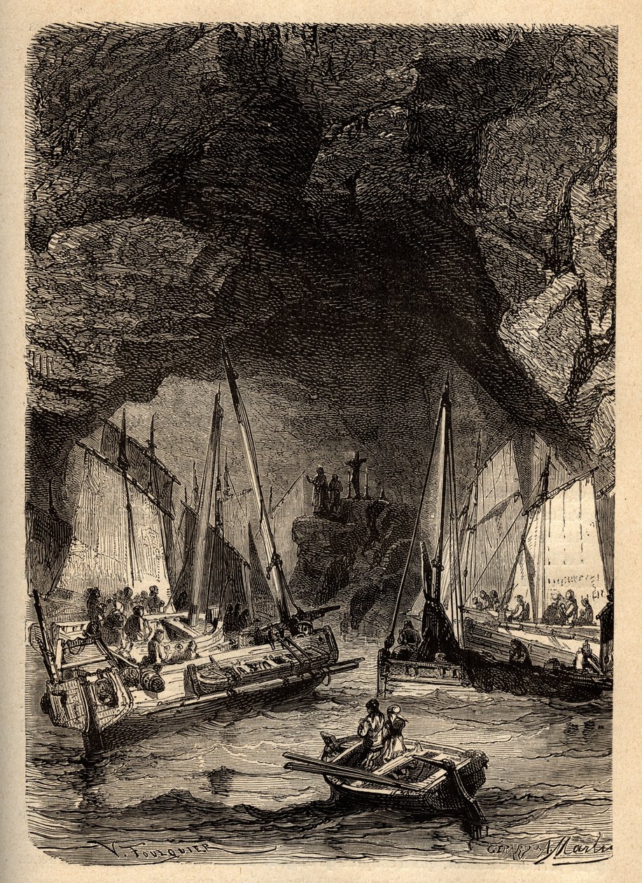 MORGAT MAĞARALARI - Morgat Deniz Mağaraları - Finistere - brittany - “” PATRIE” de gravür - AÇIKLAMA PECTURESSE DE LA FRANCE EN 6 CİLT LUCIEN HUARD TARAFINDAN - 19. yüzyıl sonu by Unknown artist