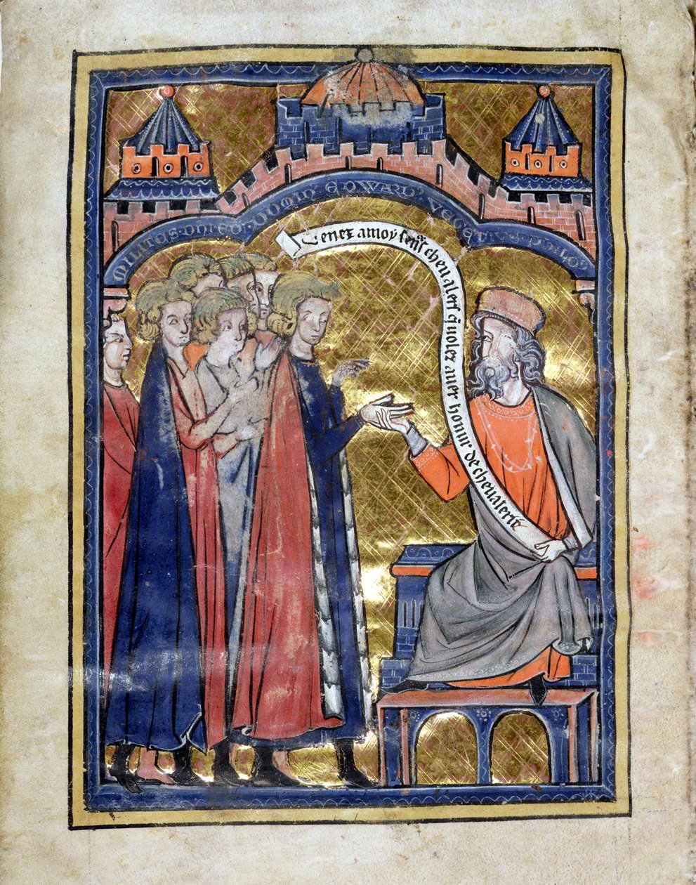 HANIM. Marlay. Add.1.f2b De Re Miliatari, Vegitius genç Prens Edward'ı (1239-1307) ve arkadaşlarını kabul ediyor, c.1270 (parşömen) by Unknown artist