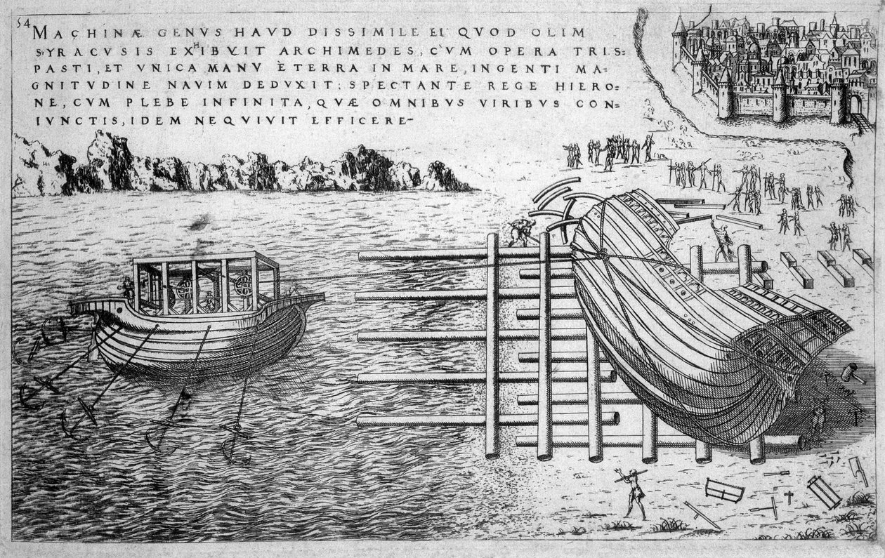 16. yüzyılda gemileri başlatmak için makine - ed. 1578 by Unknown artist