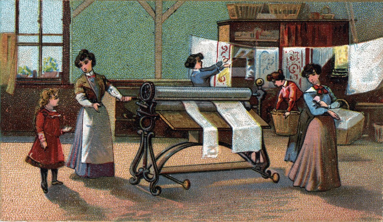 Makine ütüsü. (ütüleme). 19. yüzyılın sonundan itibaren kromolitografi. by Unknown artist